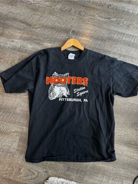 Vintage Hooters Black Tee with Orange & White Logo